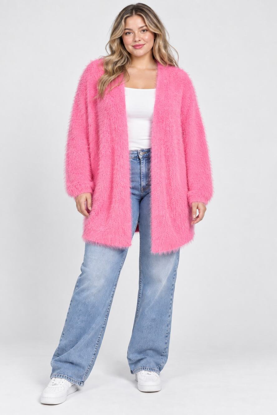 Wild Fable Womens Pink Fuzzy Eyelash Knit Open Front Cardigan Sweater Size XXL